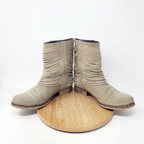 Matisse Ankle Boots Womens 7 Stryke Suede Slashed Western Moto Slouch Taupe - Picture 5 of 16